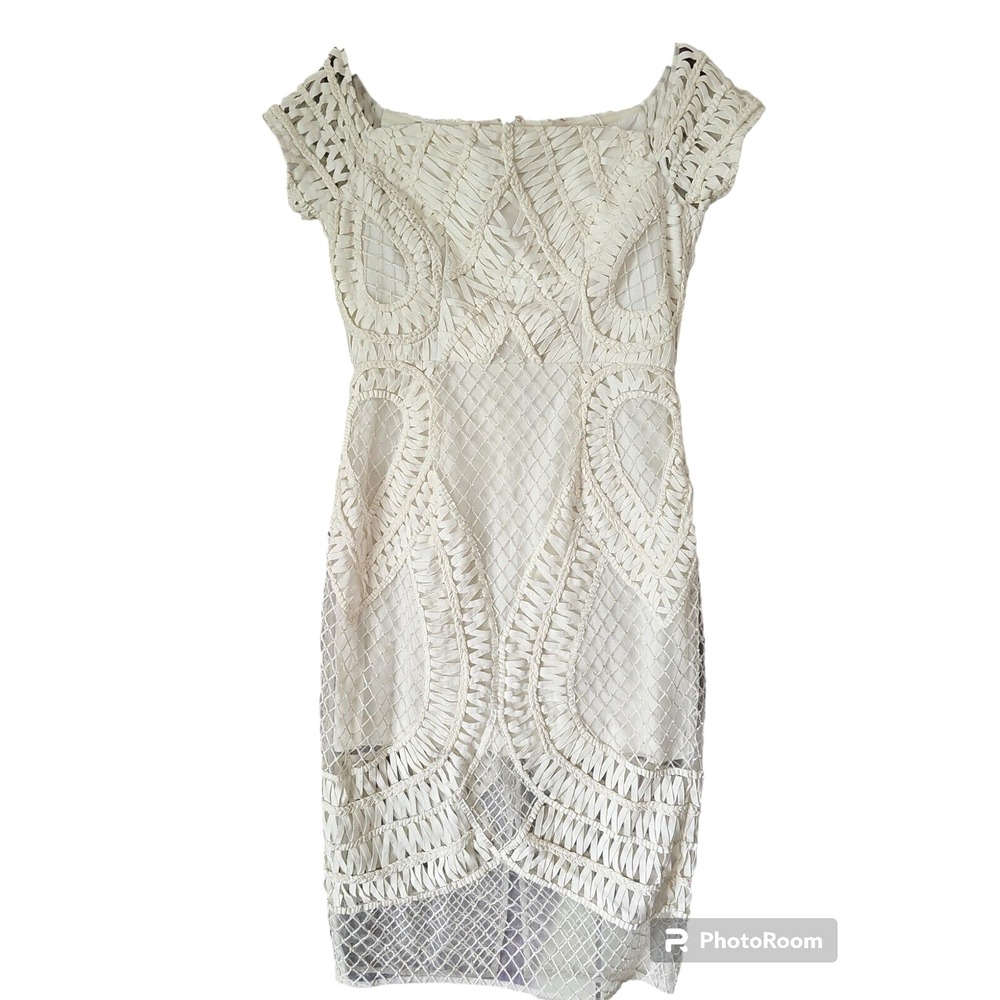 THURLEY Women's White Mesh Embroidered Cap Sleeve Off Shoulder Midi Dress JT01